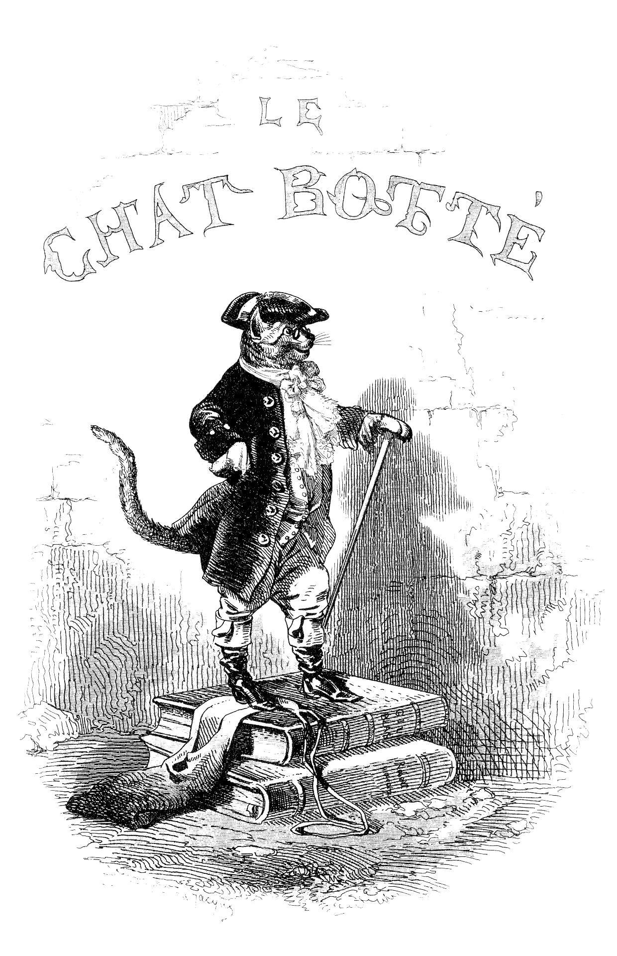 Cover of Contes de temps passé, 1843, showing Puss in Boots